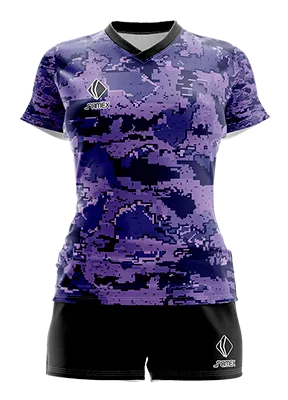 CONJUNTO DEPORTIVO VOLEY PERZONALIZADO CONJUNTO REAL VALLADOLID AWAY KIT 2021-22 MORADO CAMUFLAJE COD: 0004 .
