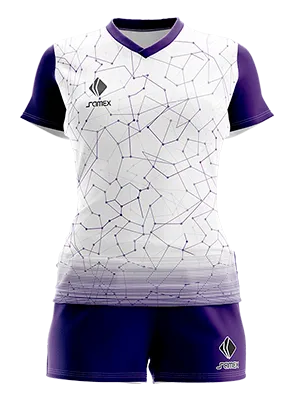 CONJUNTO DEPORTIVO VOLEY PERZONALIZADO CONJUNTO UNIVERSITARIO KIT ALZHEIMER DAY 2020 BLANCO - MORADO - LINEAS COD: 0006 .