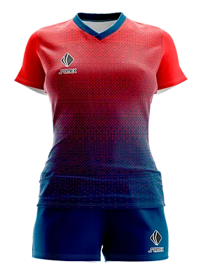 CONJUNTO DEPORTIVO VOLEY PERZONALIZADO CONJUNTO JERSEY NORUEGA FEMENINO ROJO DEGRADE AZUL COD: 0014 .
