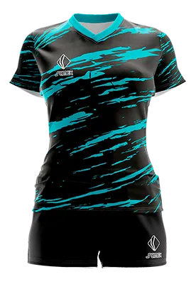 CONJUNTO DEPORTIVO VOLEY PERZONALIZADO CONJUNTO VECTOR-MANCHESTER-CITY-CONCEPT-2022 NEGRO - TURQUESA - LINEAS ABSTRACTAS COD: 0029 .