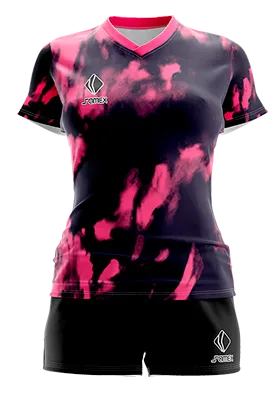 CONJUNTO DEPORTIVO VOLEY PERZONALIZADO CONJUNTO PSG NEGRO - ROSADO - ACUARELA COD: 0035 .
