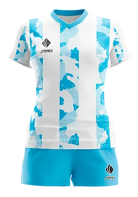 CONJUNTO DEPORTIVO VOLEY PERZONALIZADO CONJUNTO ARGENTINA 2021 BLANCO FRANJAS CELESTES COD: 0038 .