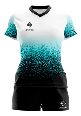 CONJUNTO DEPORTIVO VOLEY PERZONALIZADO CONJUNTO CHELSEA III EDITION BLANCO - TURQUESA - NEGRO - DEGRADE COD: 0068 .
