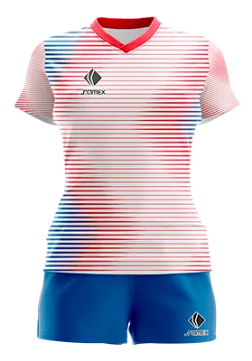 CONJUNTO DEPORTIVO VOLEY PERZONALIZADO CONJUNTO CHILE VISITA 2018 BLANCO - ROJO - AZUL - LINEAS COD: 0069 .