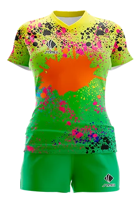 CONJUNTO DEPORTIVO VOLEY PERZONALIZADO CONJUNTO MODELO NIKE PERSONALIZADO AMARILLO - VERDE - SALPICADURA COD: 0074 .