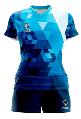 CONJUNTO DEPORTIVO VOLEY PERZONALIZADO CONJUNTO JERSEY ROY 06 BLANCO - AZUL - CELESTE - FORMAS GEOMETRICAS COD: 0081 .