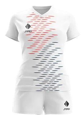 CONJUNTO DEPORTIVO VOLEY PERZONALIZADO CONJUNTO KOREA DEL SUR LOCAL 2018 BLANCO - ROJO - AZUL - LINEAS COD: 0098 .