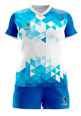 CONJUNTO DEPORTIVO VOLEY PERZONALIZADO CONJUNTO AZUL - CELESTE - BLANCO - TRIANGULOS COD: 0100 .
