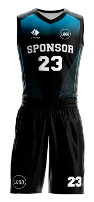 Conjuto basketball sublimada personalizado NEGRO - CELESTE - LINEAS COD: 0025 .
