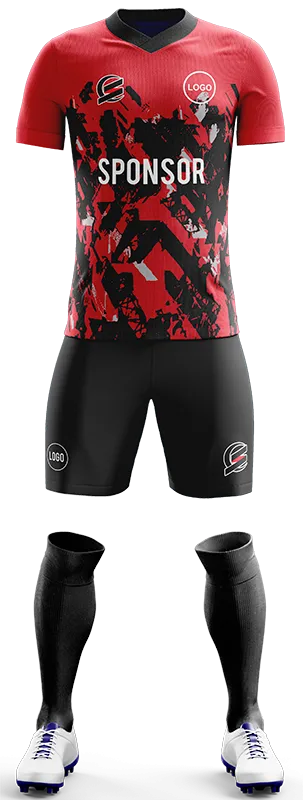CONJUNTO FUTBOL COD. 425 ROJO GRUNGE BLANCO Y NEGRO