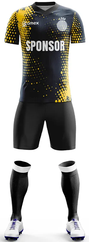 CONJUNTO FUTBOL COD. 436 NEGRO PUNTOS AMARILLOS