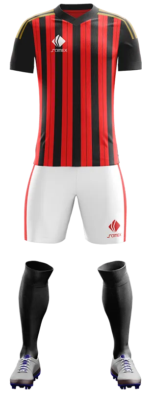 CONJUNTO FUTBOL COD. 466 ROJO - FRANJAS NEGRO