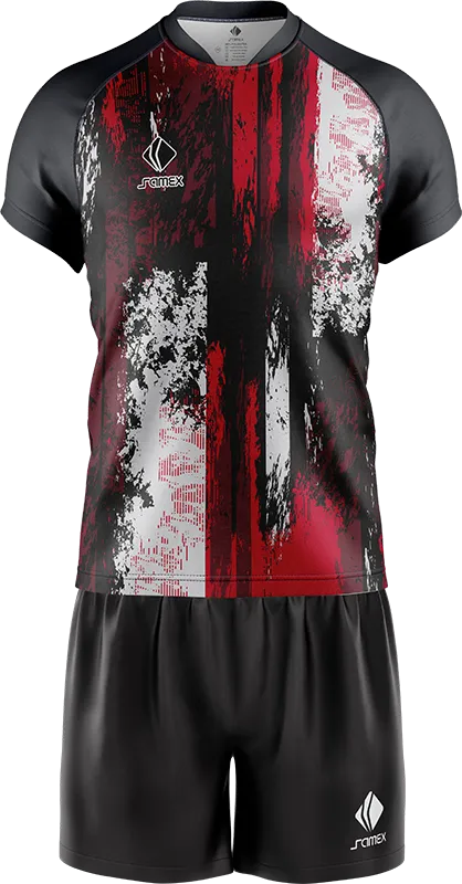 CONJUNTO RUGBY COD. 055 GRUNGE ROJO Y NEGRO EN FONDO BLANCO