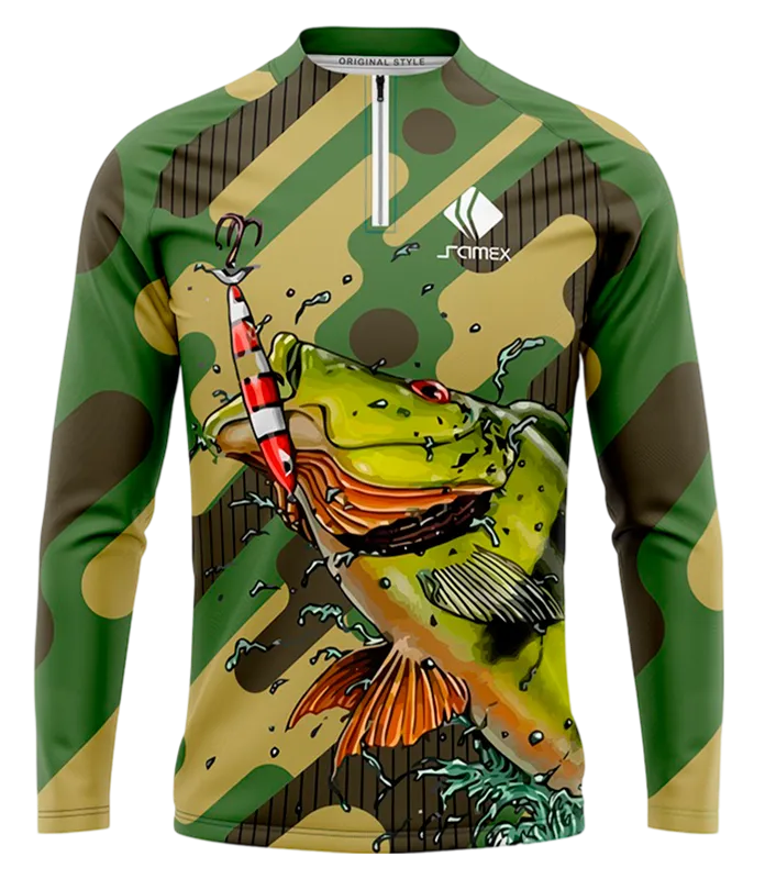 CAMISETA PESCA VERDE MILITAR PEZ COD: 0029 .