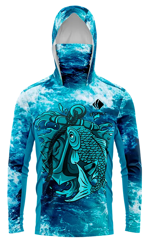 POLERON PESCA ACUARELA CELESTE - PEZ ANCLADO cod: 0075 .