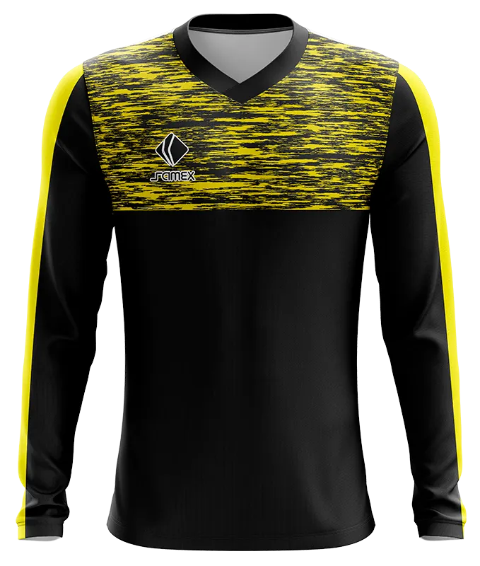 CAMISETA FUTBOL MANGA LARGA COD. 023 NEGRO - GUNGRE AMARILLO