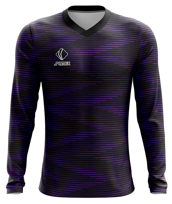 CAMISETA FUTBOL MANGA LARGA COD. 044 NEGRO - LINEAS MORADO