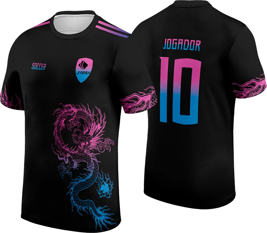 CAMISETA NEGRO - DRAGON ROSADO CON CELESTE cod: 0027 .