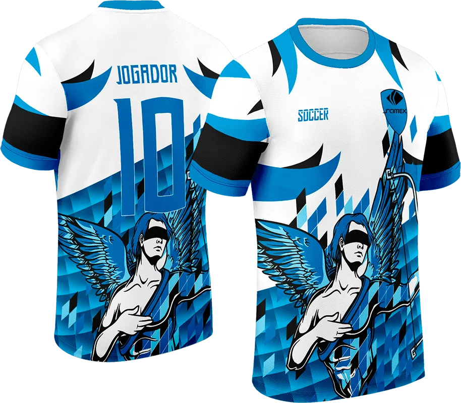 CAMISETA BLANCO - CUADROS CELESTE DEGRADE - CUPIDO cod: 0058 .
