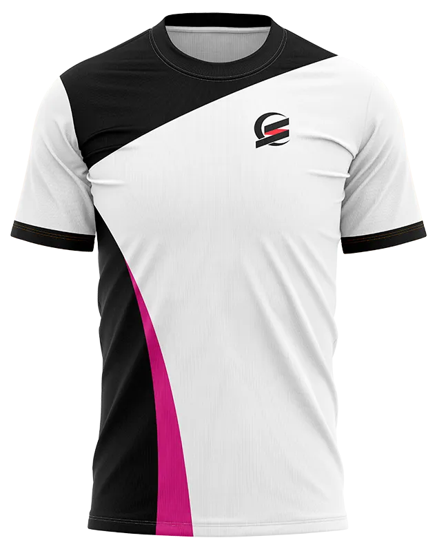 CAMISETA PADEL COD. 014 BLANCO - FRANJA NEGRO - ROSADO