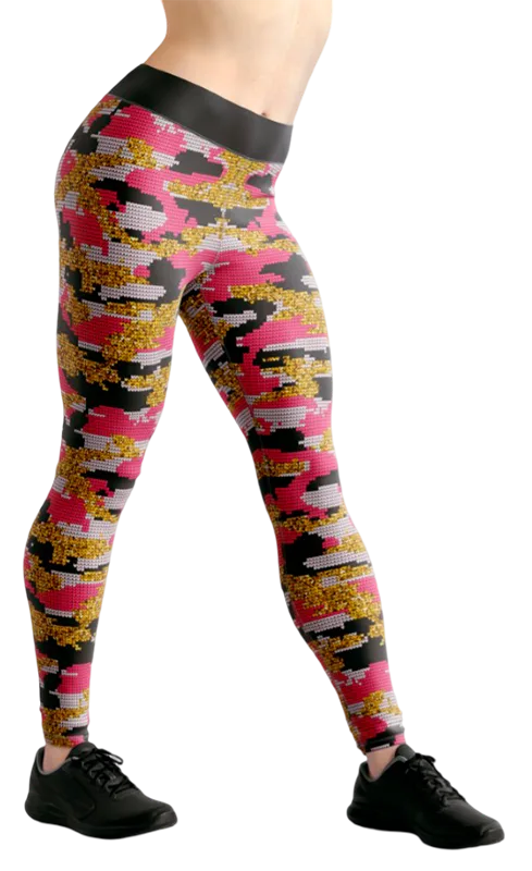 CALZA COD. 094 CAMUFLAJE PIXELEADO ROSADO - NEGRO - AMARILLO