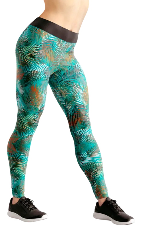 CALZA COD. 128 FLORAL TURQUESA HOJAS PALMERA