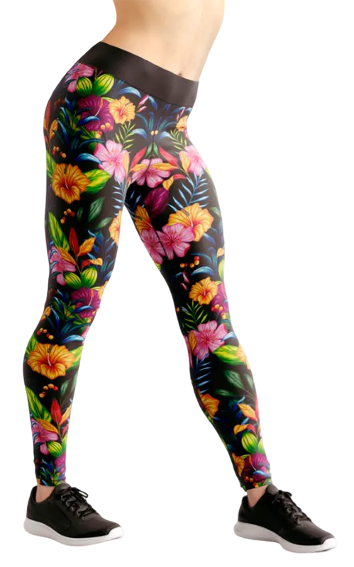 CALZA COD. 141 FLORAL FLORES ROSADO - AMARILLO EN FONDO NEGRO