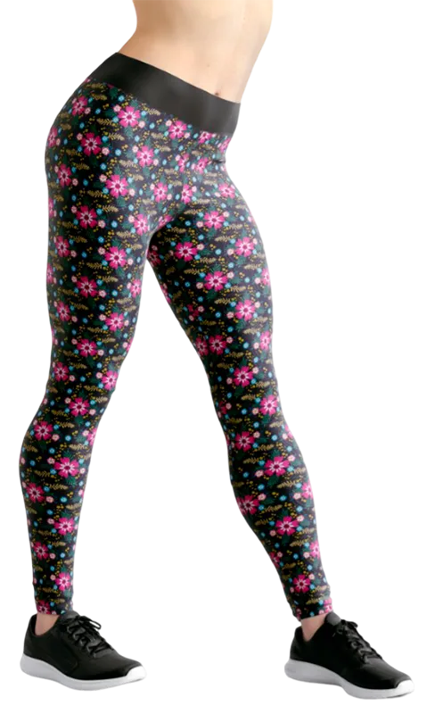 CALZA COD. 198 FLORAL NEGRO - FLORES ROSADO