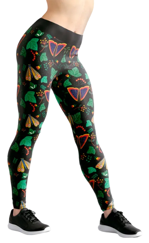 CALZA COD. 207 FLORAL NEGRO - MARIPOSAS - HOJAS VERDE
