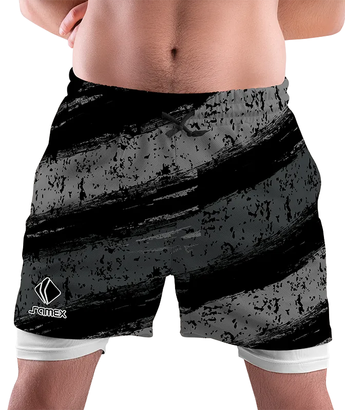 SHORT DEPORTIVO SHORT PADEL NEGRO - FRANJAS GRIS COD: 0011 .