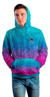Poleron Con Capucha Cod 0015 POLERA TURQUESA DEGRADE FUCSIA - LINEAS .
