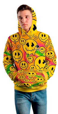 Poleron Con Capucha Cod 0022 POLERA AMARILLA ESTAMPADO TIE DYE EMOJI .