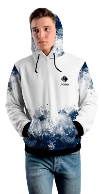 Poleron Con Capucha Cod 0035 POLERA BLANCA SALPICADURA AZUL .