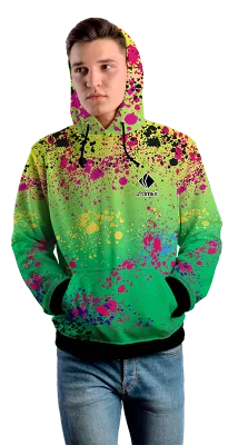 Poleron Con Capucha Cod 0053 POLERA DEGRADE VERDE CON SALPICADURAS COLORES .