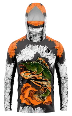POLERON PESCA BLANCO - NEGRO - NARANJA - PEZ SALTANDO cod: 0072 .