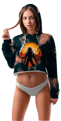 POLERA TOP CROP DAMA COD 0010 NEGRO - NARANJA - ESTAMPADO TIE DYE - ASTRONAUTA.