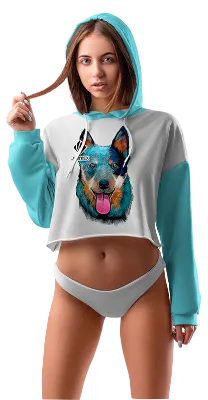 POLERA TOP CROP DAMA COD 0020 BLANCO - CELESTE - PERRO ESTILO ACUARELA.