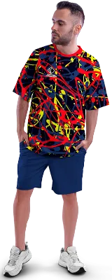 Polo Oversize Cod 0040 NEGRO - GRAFITI DE FRANJAS ROJO - AZUL - AMARILLO .