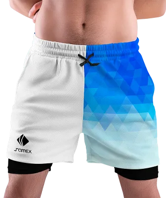 SHORT DEPORTIVO SHORT PADEL BLANCO - TRIANGULOS DEGRADE AZUL COD: 0022 .