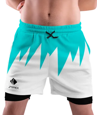SHORT DEPORTIVO SHORT PADEL BLANCO - TRIANGULOS TURQUESA COD: 0026 .