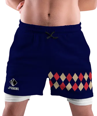SHORT DEPORTIVO SHORT PADEL AZUL - ROMBOS NARANJA - CREMA COD: 0029 .