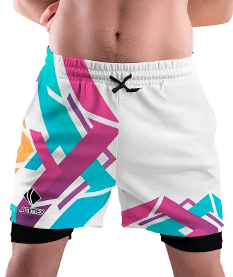 SHORT DEPORTIVO SHORT PADEL BLANCO - FRANJAS CELESTE - ROSADO - NARANJA COD: 0051 .