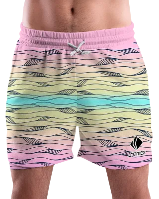 SHORT URBANO HOMBRE COD. 068 LILA - AMARILLO - TURQUESA - LINEAS NEGRO