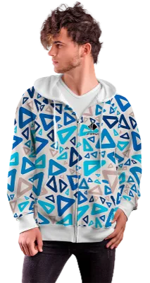 POLERON CON CIERRE COD. 005 BLANCO - TRIANGULOS AZUL - CELESTE