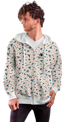 POLERON CON CIERRE COD. 066 BEIGE DIBUJOS AVES