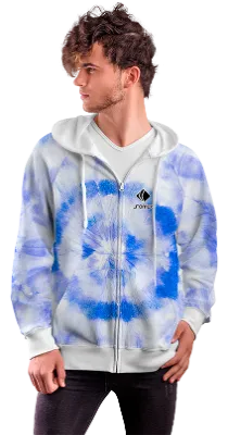 POLERON CON CIERRE COD. 087 BLANCO EFECTO TIE DYE AZUL