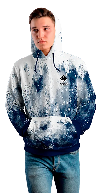 Poleron Con Capucha Cod 0003 POLERA BLANCO - AZUL - SALPICADURAS .