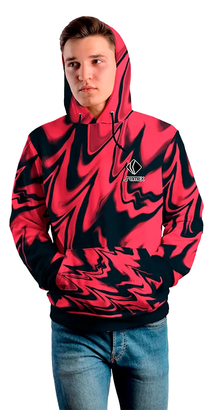 Poleron Con Capucha Cod 0020 POLERA NEGRO CON ESTAMPADO ROJO .