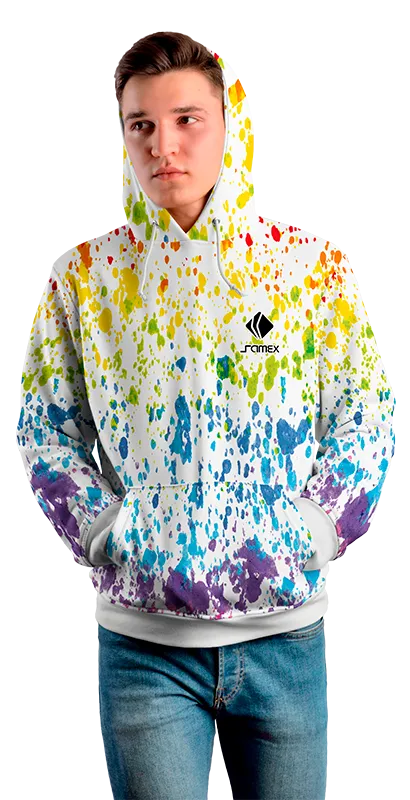 Poleron Con Capucha Cod 0025 POLERA BLANCA SALPICADURA COLORES .