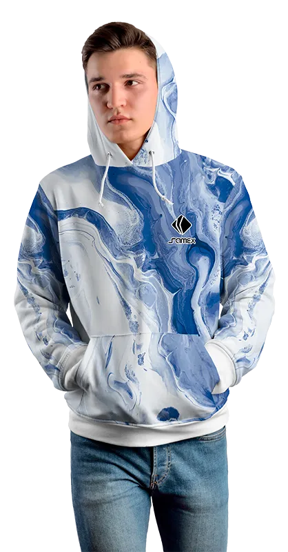 Poleron Con Capucha Cod 0026 POLERA BLANCA ACUARELA AZUL .